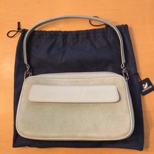 Swarovski Leather and Suede Bag with Beaded Handle Light Green + Dust Cover